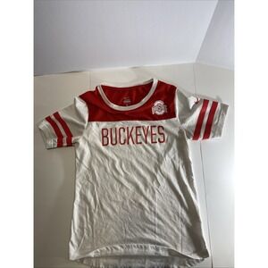 Nike Ohio State Buckeyes Red White Mesh Sleeve T-Shirt Women's Small Swoosh Logo